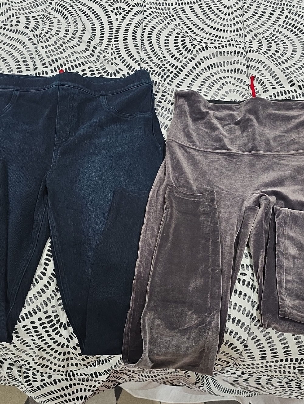SPANX Navy Blue Denim And Silver Grey Velvet Jegging-Style Leggings